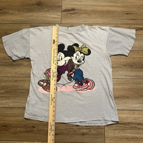 VTG Mickey & Minnie Graphic T Shirt Adult SMALL Gray Comic Relief Single Stitch - Picture 3 of 8